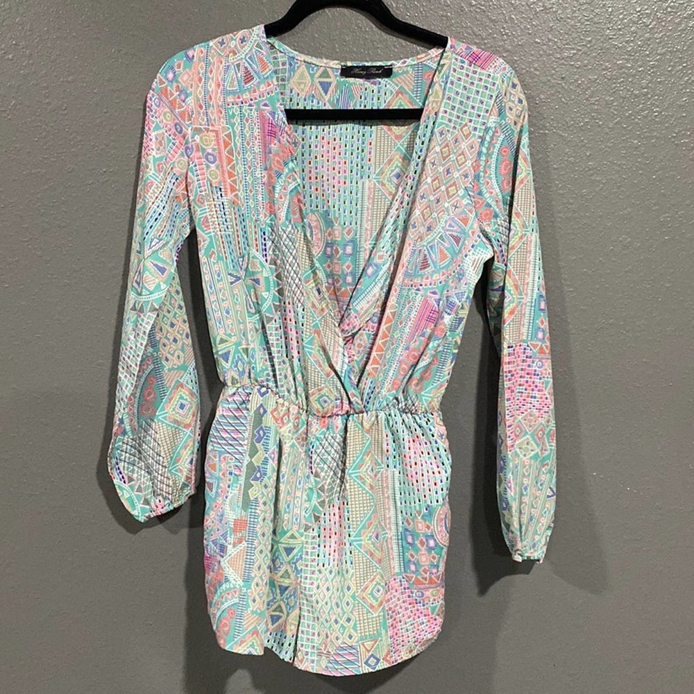 Honey Punch Aztec Long Sleeve Romper S